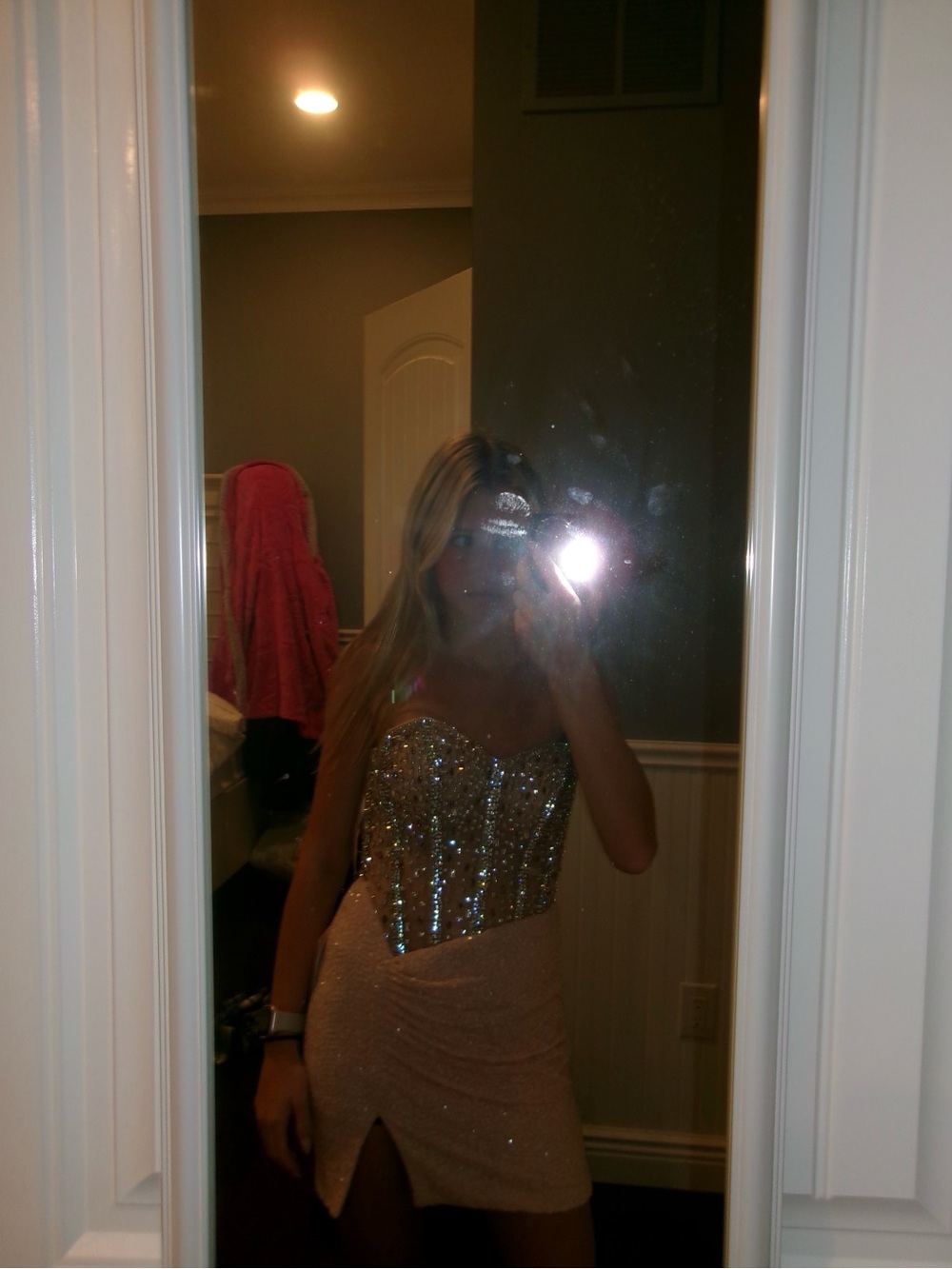 Sequin Strapless Mini Dress in Gold